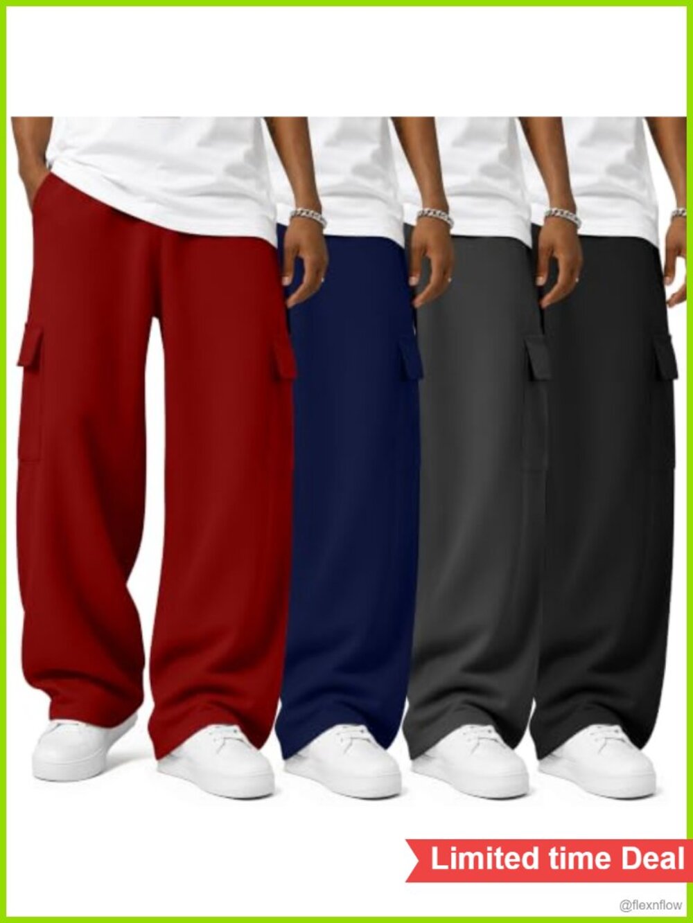 Men's 4 Pack Cargo Baggy Sweatpants Open Bottom Pants